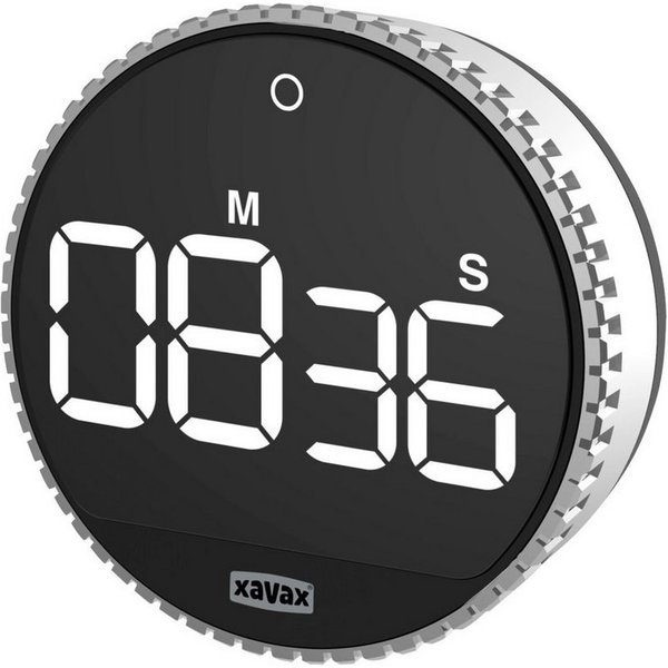Xavax Küchentimer Timer "Rotation", digital, Silber, Schwarz Magnetisch, Aussparung für Wandmontage, Antirutsch-Pad