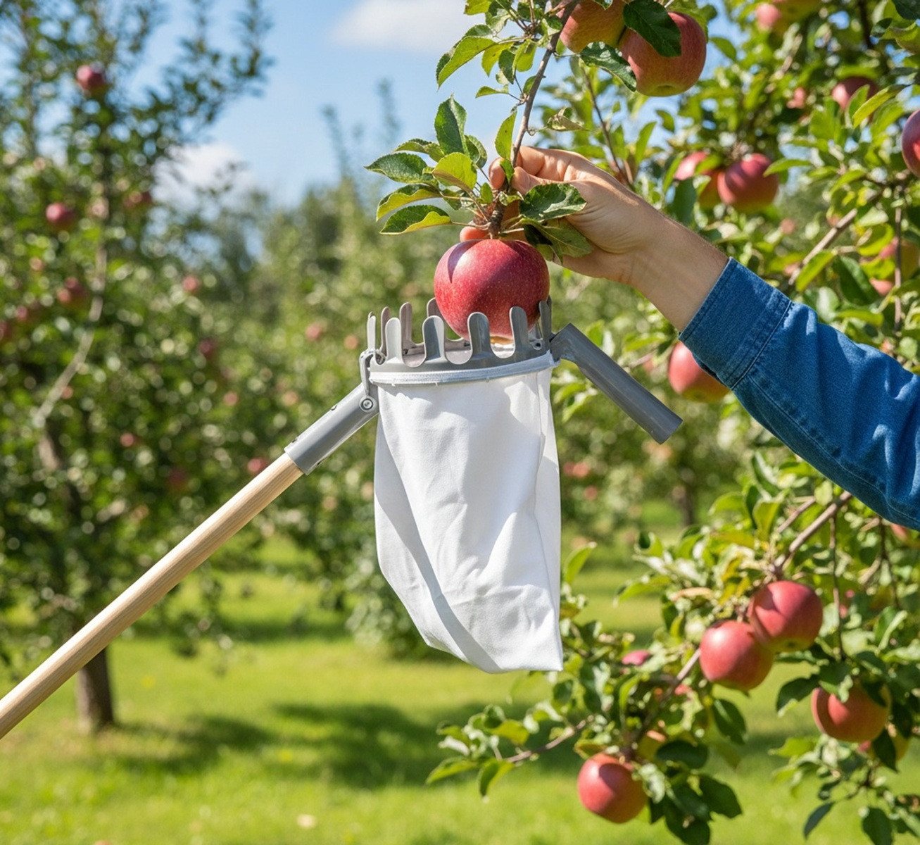 XCLOU Obstpflücker mit Leinenbeutel & Stahlfangkrone - Erntehelfer für den Garten, (1-St) – Bild 2 von 2