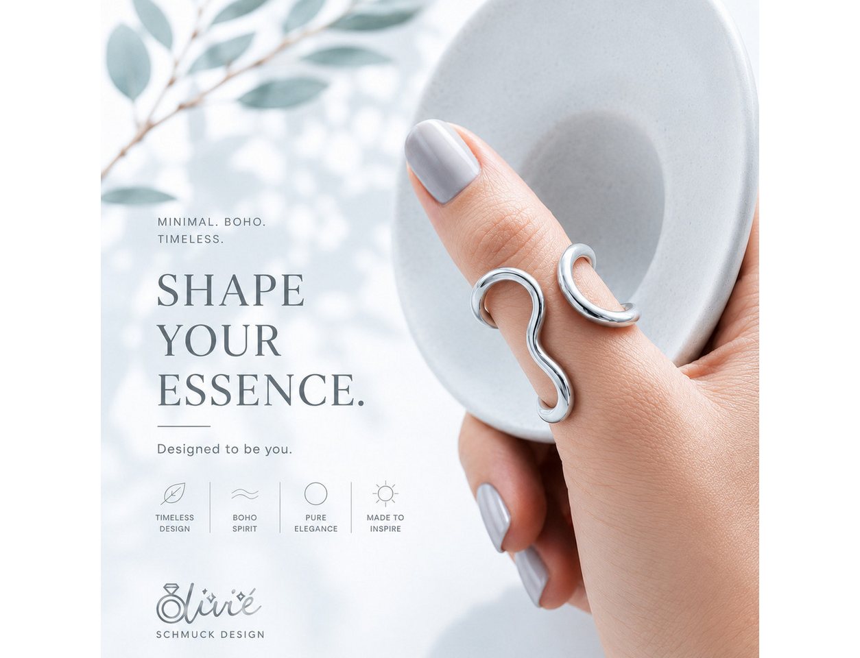 XCOAST Fingerring Wave Ring Damen Silber – Verstellbarer Edelstahl Ring im Wellen-Design (inkl. Schmuckkästchen, 1-tlg., einzeln), verstellbar (anpassbar an ver – Bild 4 von 5