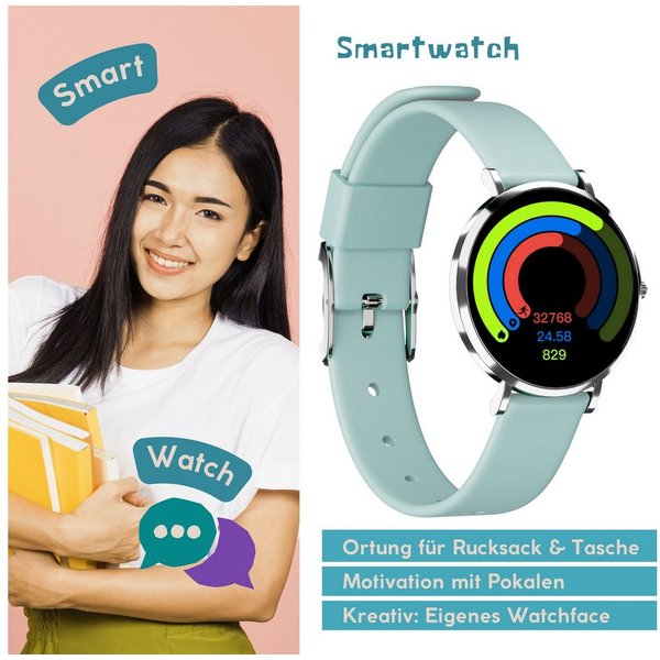 XCOAST XCOAST, LINO-Time, extra kleine Kinder Smartwatch (3,7 cm) Set, 2-tlg., 6 Tage Akku, Sportfunktion, SOS NOTRUF, 6 Tage Akku, IP68 wasserdicht, Edelstahl,