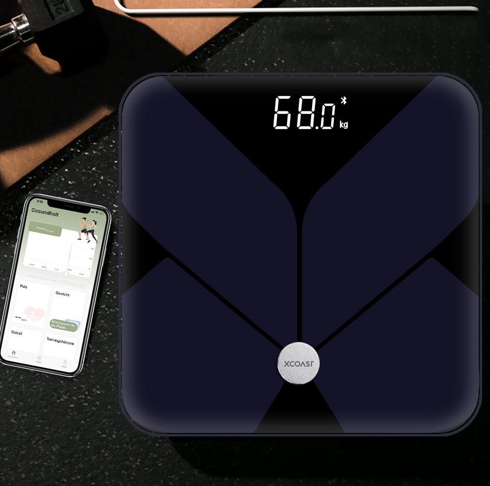 XCOAST Körper-Analyse-Waage WELLISCALE, Diagnosewaage bis 200KG max. Gewicht, kompatibel mit iOS und Android, Körperanalyse Waage mit Bluetooth Anbindung an Han – Bild 5 von 5