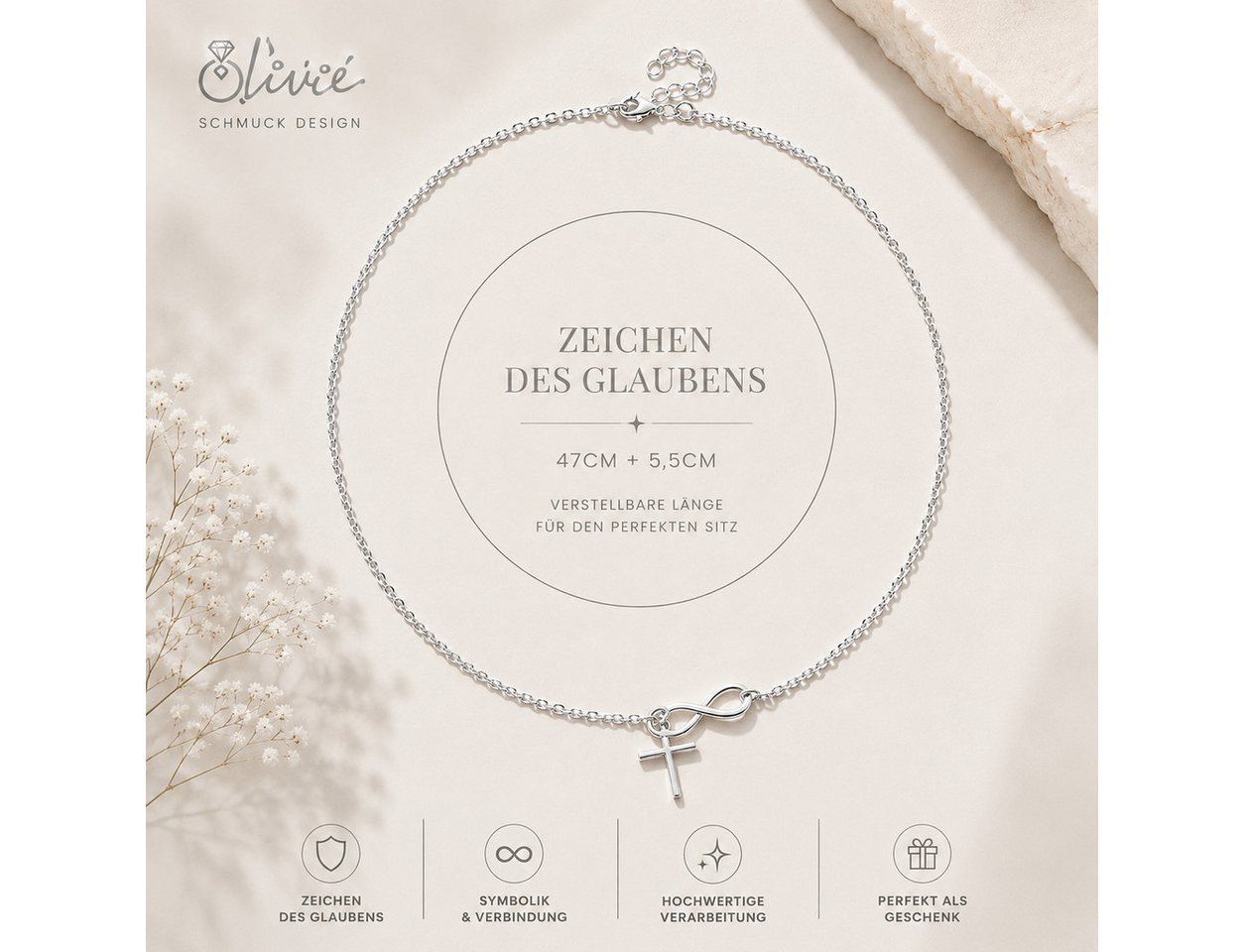 XCOAST Statementkette Infinity Damen – Unendlichkeitsschleife & Kreuz (statementkette damen silber infinity, Geschenkidee), Silber, elegant minimalistisch – Bild 3 von 5