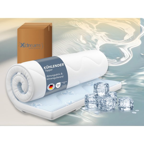 XDREAM, Topper kühlender Topper, 90x200, 140x200, 180x200 cm und weitere Größen, 6 cm hoch, ergonomischer Matratzentopper mit kühlendem Effekt