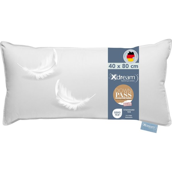 XDREAM Daunenkissen Premium, Kopfkissen 40x80 cm und 80x80 cm, entwickelt in Deutschland, Füllung: Daunen und Federn, Bezug: 100% Baumwolle, Rückenschläfer, Sei
