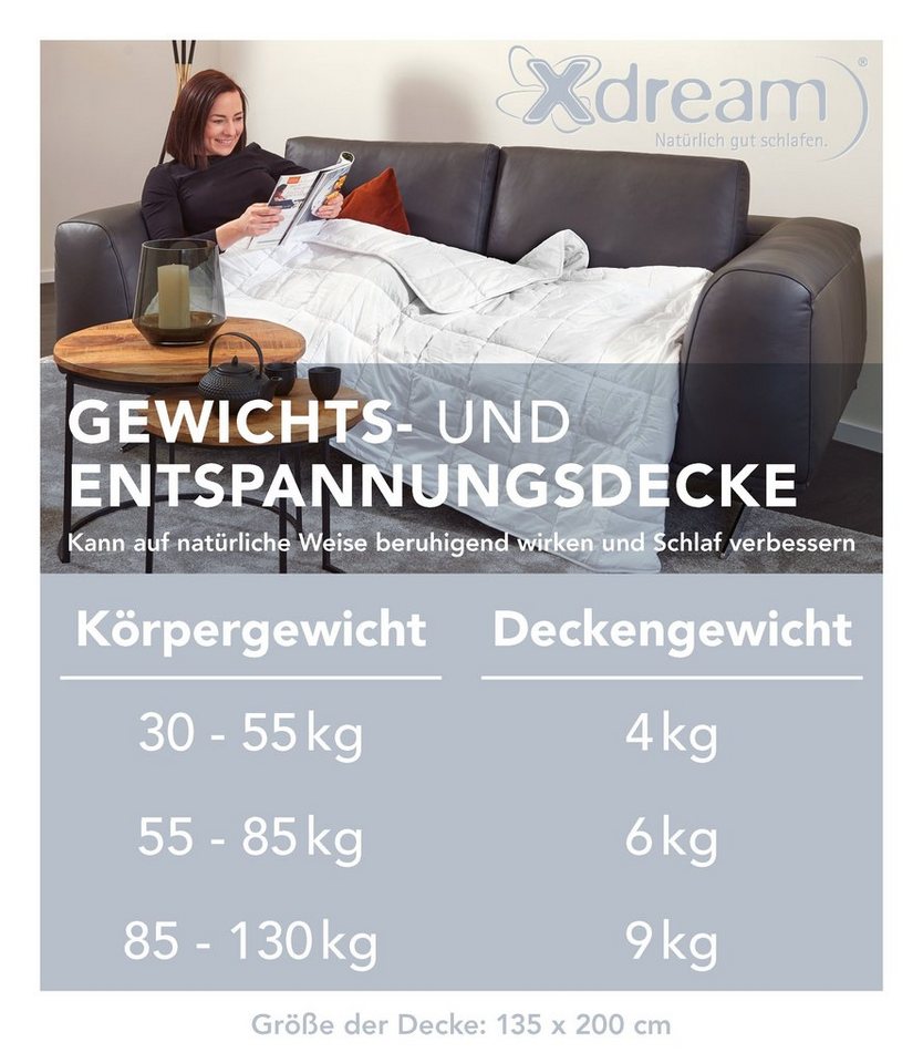 XDREAM Gewichtsdecke Relax, Entspannungsdecke zur Beruhigung und zum Abbau von Stress, Füllung: Micro-Glasperlen & Polyester, 135x200 cm und 155x220 cm, in den  – Bild 4 von 5