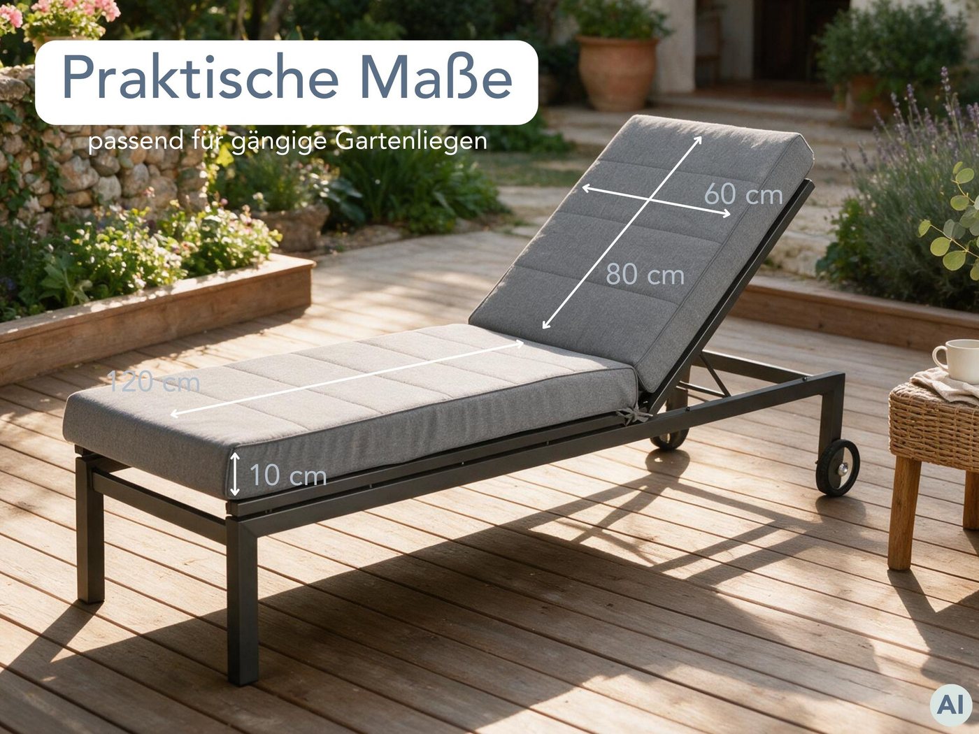 XDREAM Liegenauflage XXL, extra dicke Auflage für Gartenliege und Sonnenliege, (1 St), indoor & outdoor, waschbar, ca. 200 x 60 x 10 cm – Bild 2 von 5