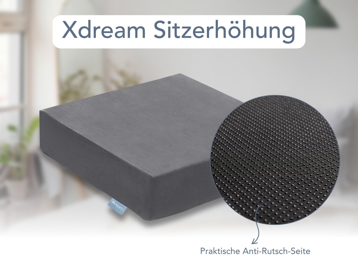 XDREAM Sitzkissen Sitzerhöhung, Aufstehkissen, Aufstehhilfe, formstabiles Kissen, softer Mikroplüschbezug, Anti-Rutsch-Unterseite – Bild 2 von 5