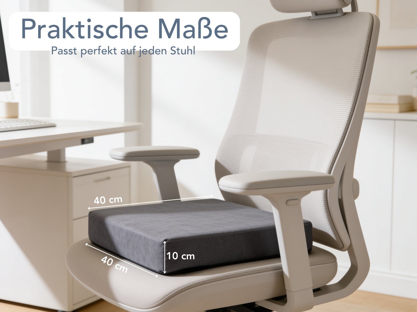 XDREAM Sitzkissen Sitzerhöhung, Aufstehkissen, Aufstehhilfe, formstabiles Kissen, softer Mikroplüschbezug, Anti-Rutsch-Unterseite – Bild 4 von 5