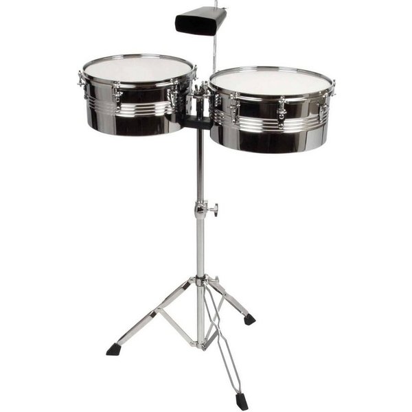 XDrum Timbale Timbales Set inkl. Cowbell, 3-St., Inklusive Dämpferset, Stativ und Timbale-Sticks, Kessel aus Edelstahl, Hochwertige Felle