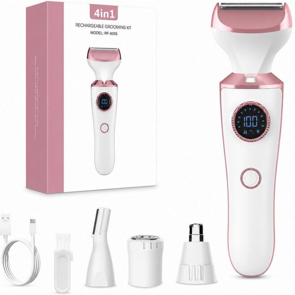XEOOCE Epilierer Damenrasierer, 4-in-1, Elektrisch, USB-C, Körper & Gesicht, Trimmer, Aufsätze: 4 St., Haarentferner + 4 Aufsätze + Typ-C-Kabel + Anleitung, 4-i