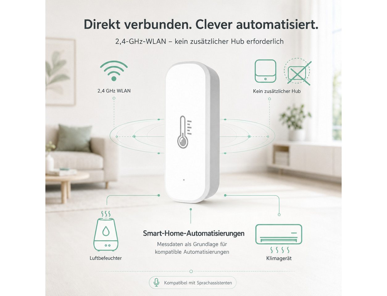 XEOOCE Feuchtigkeitssensor WLAN Temperatur- & Feuchtigkeitssensor App-Steuerung Ohne Hub – Bild 4 von 5