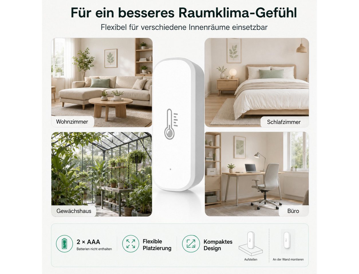 XEOOCE Feuchtigkeitssensor WLAN Temperatur- & Feuchtigkeitssensor App-Steuerung Ohne Hub – Bild 5 von 5