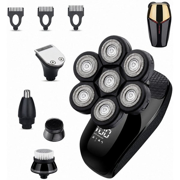 XEOOCE Nassrasierer Herren Rasierer, 5-in-1 Multifunktions-Trimmer, 7D Elektrorasierer, Set, Trimmer, Kämme, Nasenschneider, Reinigungsbürsten, USB-Kabel, 7 Sch