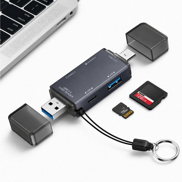 XEOOCE USB 3.0 Kartenleser, 6-in-1 SD TF Kartenlesegerät YC-370 externer Speicher (Class 10, UHS-I, 100 MB/s Lesegeschwindigkeit, Plug-and-Play – keine Treiberi