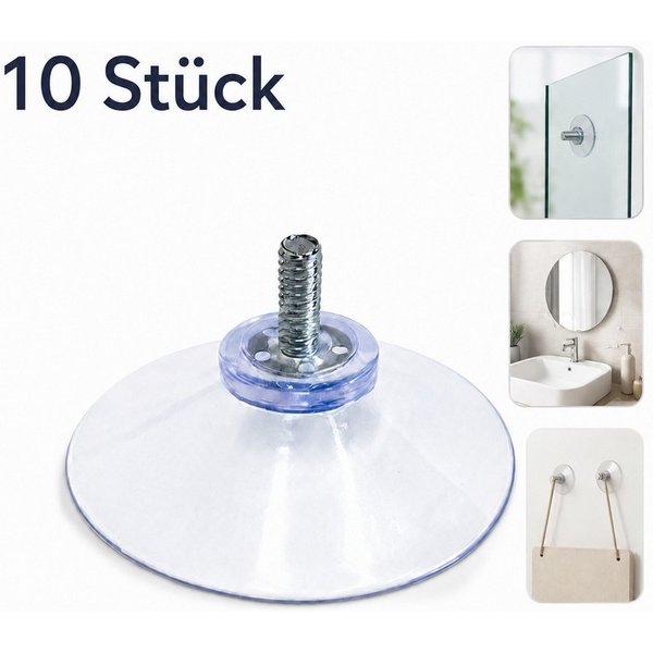 XEOOCE Wandhaken Saugnäpfe, Transparent, Mit M4-Schraube, Ohne Mutter, 10 Stück, Glas, Fliesen, Kunststoff, glatte Oberflächen, Metall, (Set, 10er Set)