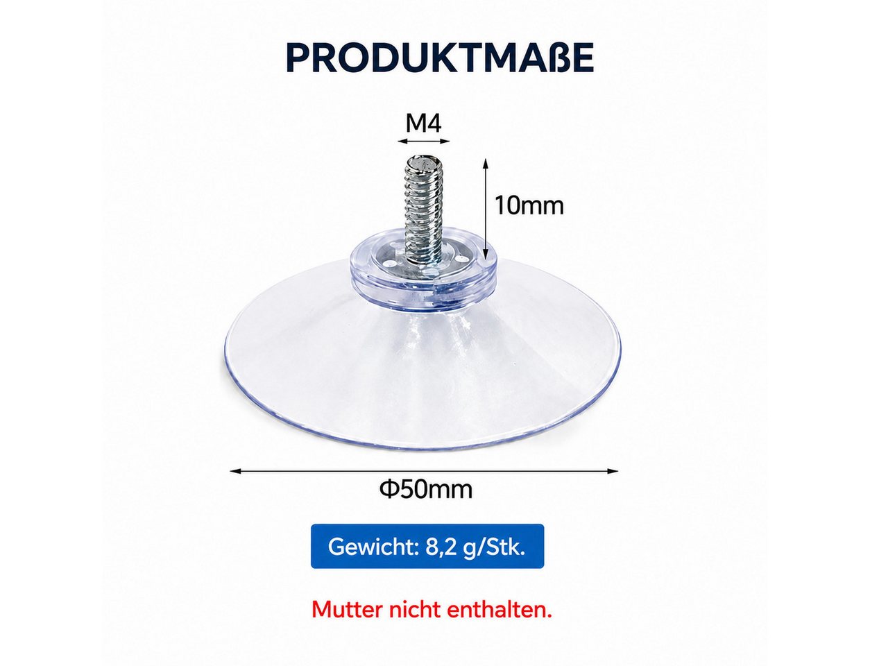 XEOOCE Wandhaken Saugnäpfe, Transparent, Mit M4-Schraube, Ohne Mutter, 10 Stück, Glas, Fliesen, Kunststoff, glatte Oberflächen, Metall, (Set, 10er Set) – Bild 2 von 5