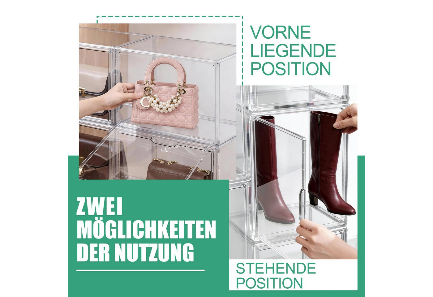 XERSEK Aufbewahrungsbox Transparente Displaybox Acryl Organizer Handtasche Schaukasten Vitrine (Set, 2 St., 40×25×30cm Stapelfähig), für Figuren, Handtaschen, S – Bild 4 von 5
