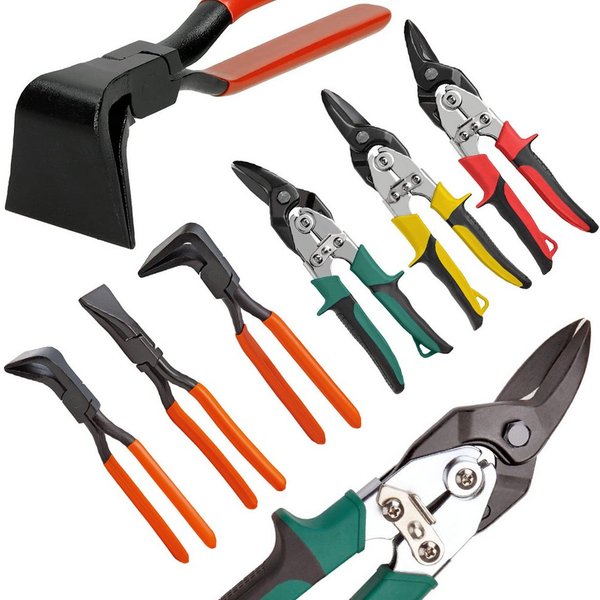 XERSEK Blechschere 6-Teilen-Set Blechzange Metallschere Falzzange Abkantzange 0º/45º/90º, (Linksschere, Rechtsschere, Geradschere, mit Gezackte Scherenblätter),