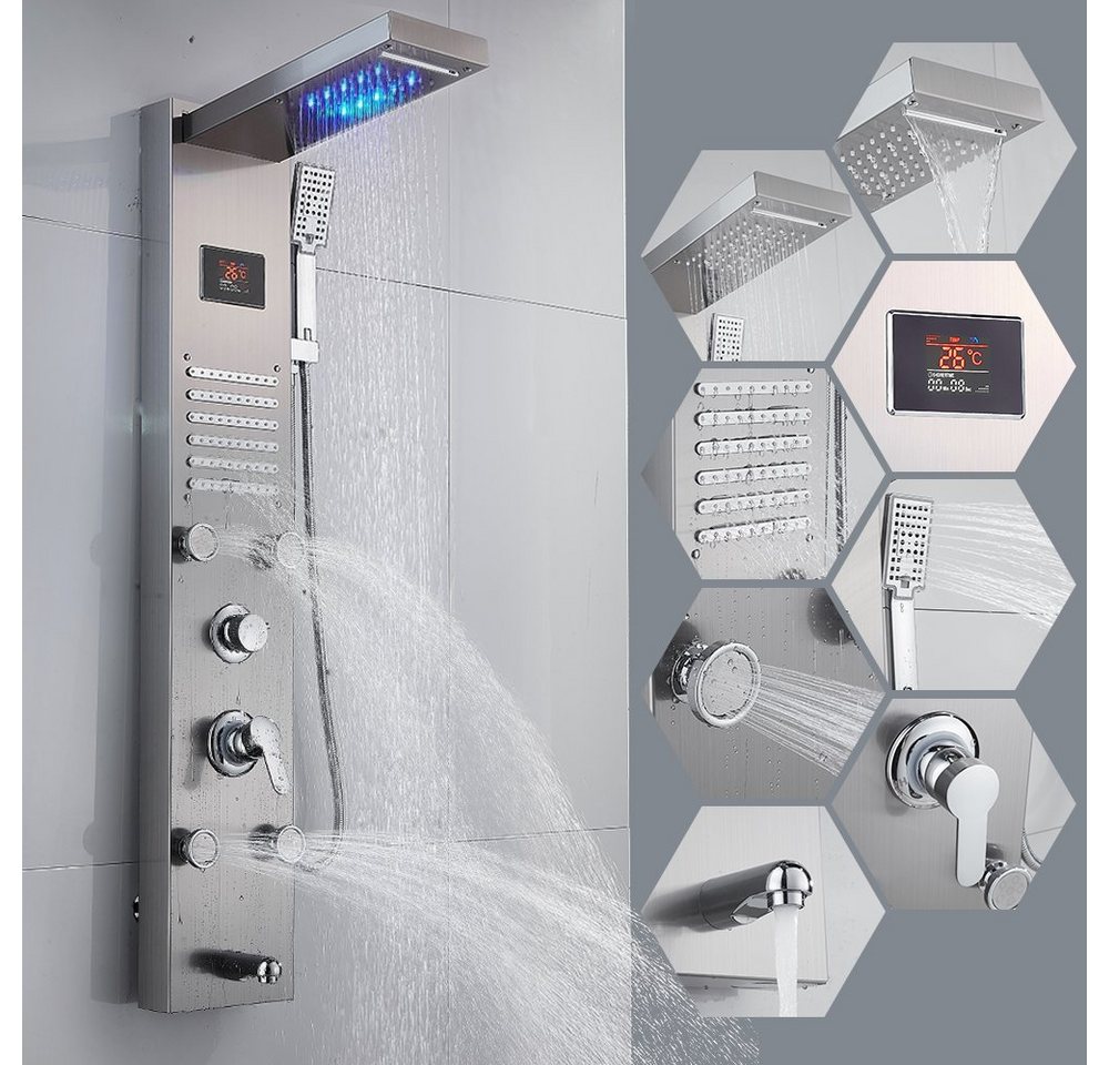 XERSEK Duschsystem Duschpaneel Regendusche Edelstahl Dusche Armaturen mit Massagedüsen, 3 Strahlart(en), Edelstahl, Siber / Matt Schwarz, mit Massagedüsen – Bild 2 von 5