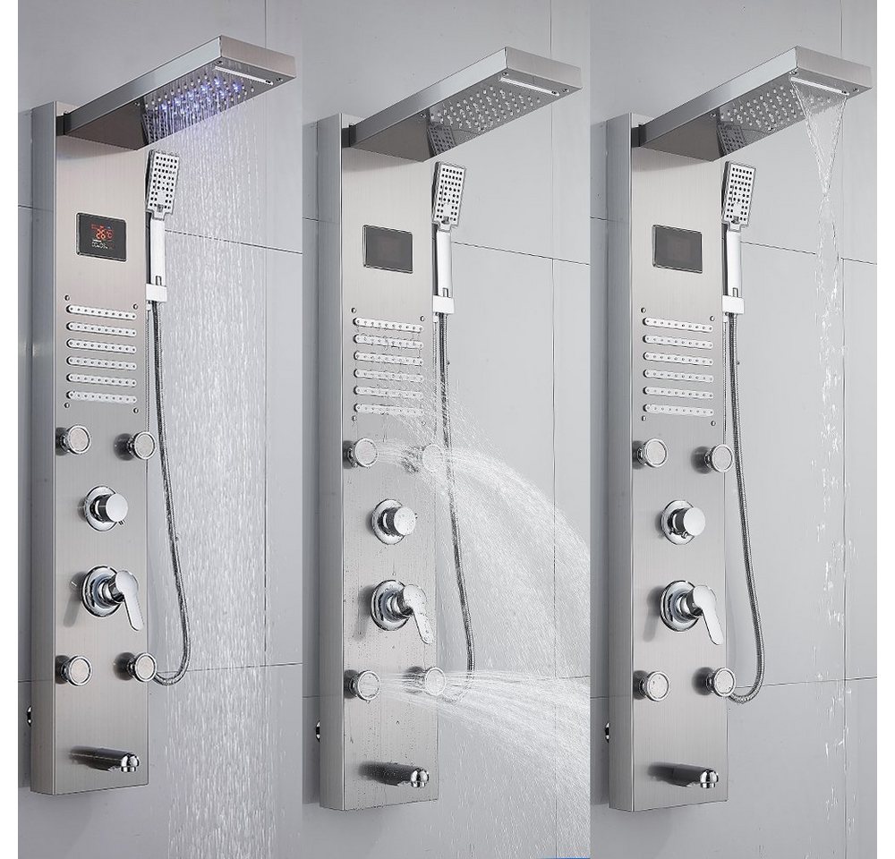 XERSEK Duschsystem Duschpaneel Regendusche Edelstahl Dusche Armaturen mit Massagedüsen, 3 Strahlart(en), Edelstahl, Siber / Matt Schwarz, mit Massagedüsen – Bild 4 von 5