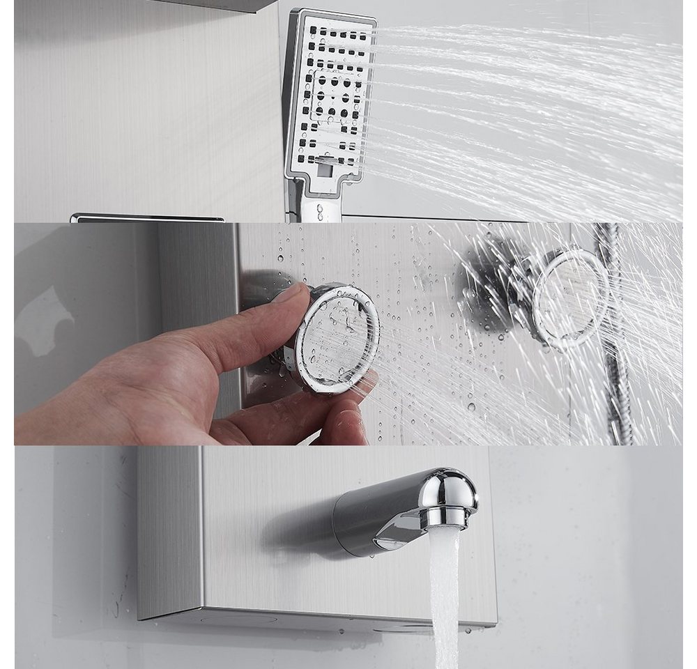 XERSEK Duschsystem Duschpaneel Regendusche Edelstahl Dusche Armaturen mit Massagedüsen, 3 Strahlart(en), Edelstahl, Siber / Matt Schwarz, mit Massagedüsen – Bild 5 von 5