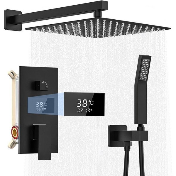 XERSEK Duschsystem Unterputz Duscharmatur Duschset 30x30cm Regendusche Komplettset, 2 Strahlart(en), mit Temperatur LCD Display, Messing & Edelstahl, 7 tlg., Ke