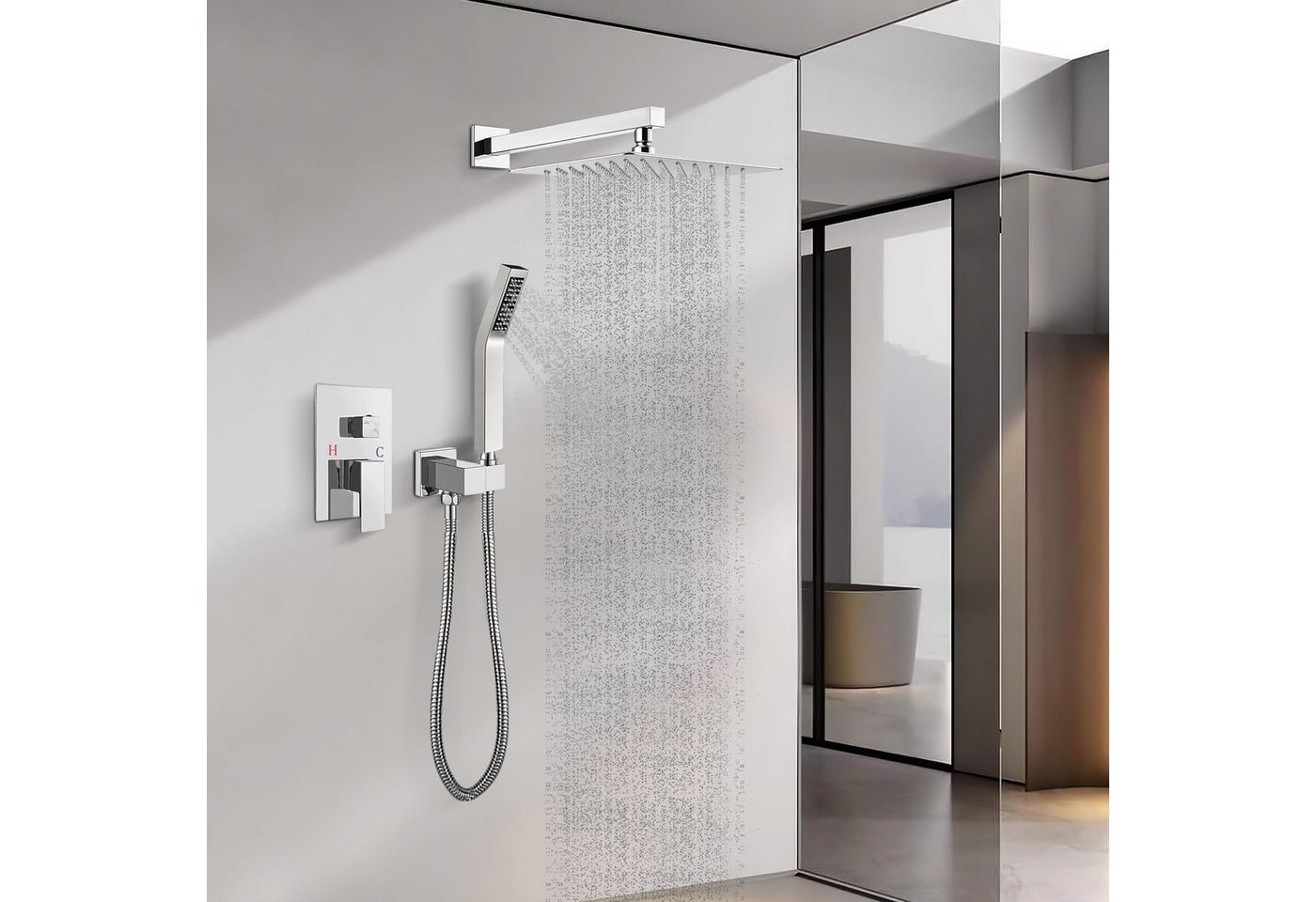 XERSEK Duschsystem Unterputz Duschset Duschsystem Komplett-Set Überkopfbrausset 30*30, 2 Strahlart(en), Regendusche System,Eckig,2 Strahlarten,Duscharmatur inkl – Bild 2 von 5
