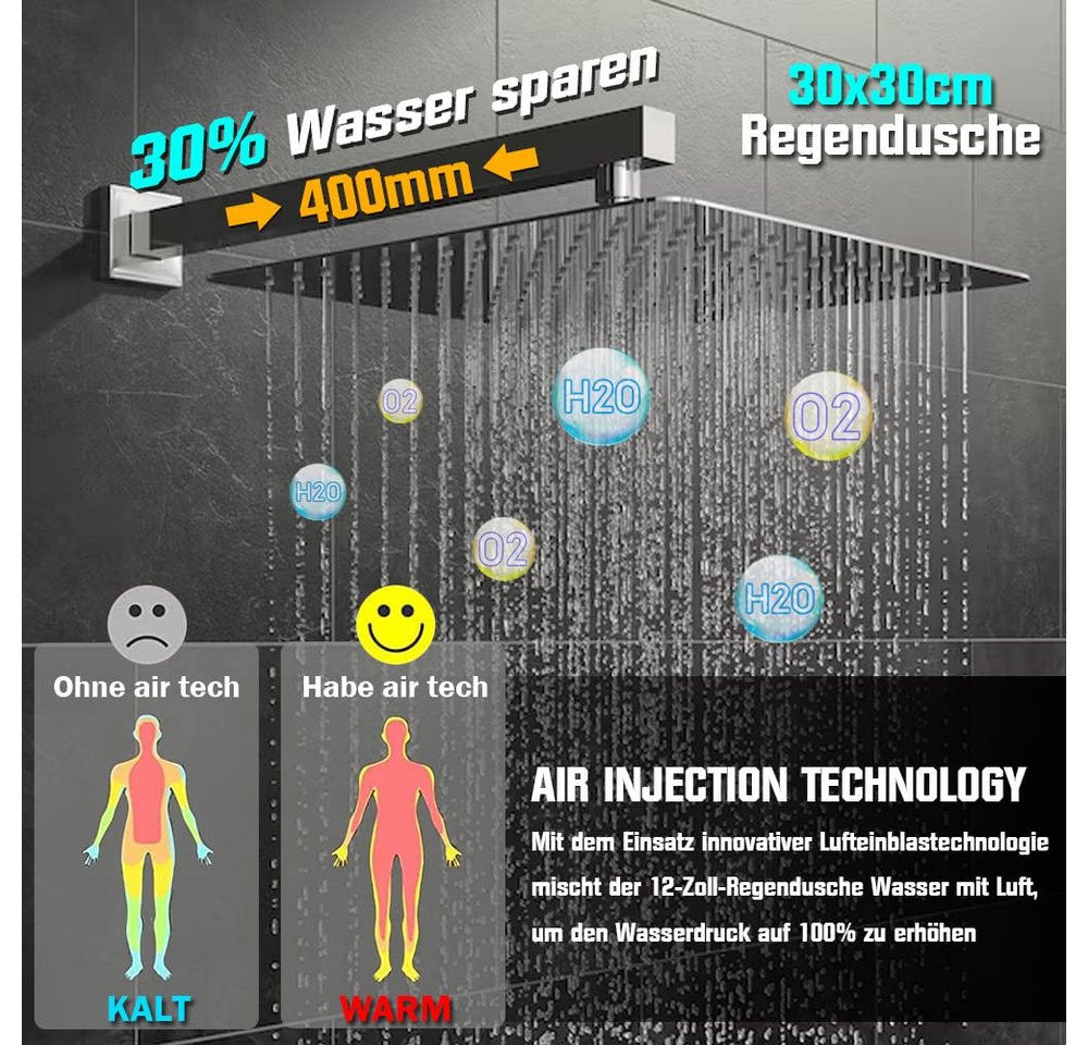 XERSEK Duschsystem Unterputz Duschset Duschsystem Komplett-Set Überkopfbrausset 30*30, 2 Strahlart(en), Regendusche System,Eckig,2 Strahlarten,Duscharmatur inkl – Bild 3 von 5