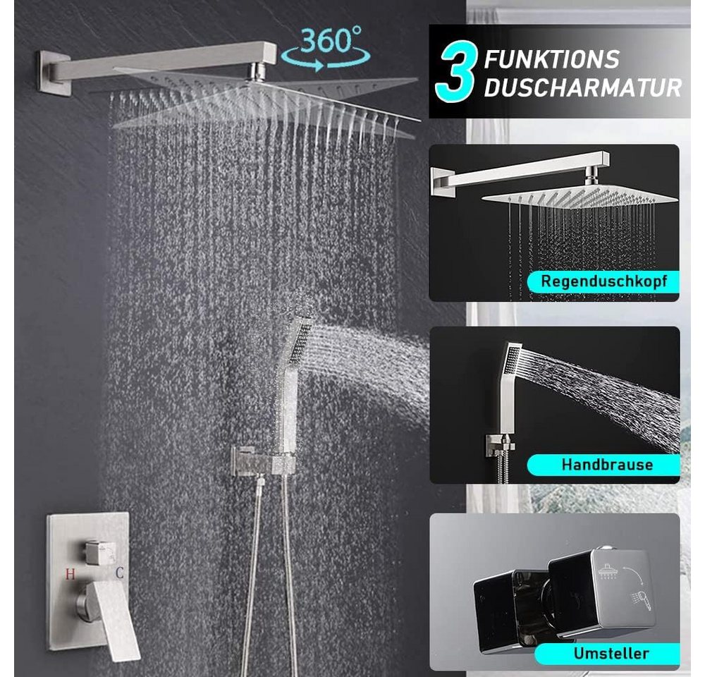 XERSEK Duschsystem Unterputz Duschset Duschsystem Komplett-Set Überkopfbrausset 30*30, 2 Strahlart(en), Regendusche System,Eckig,2 Strahlarten,Duscharmatur inkl – Bild 4 von 5