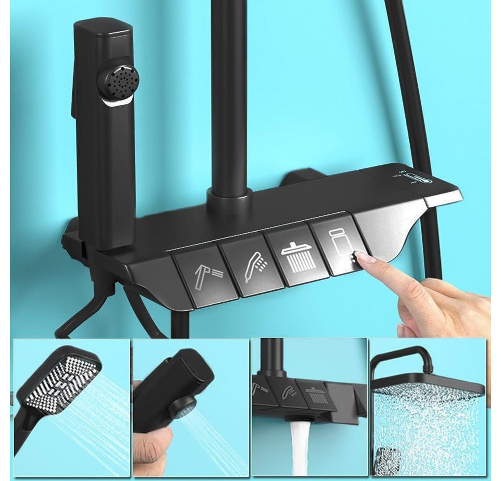 XERSEK Duschsystem Verstellbare Duschstange Duscharmatur Komplettset Duschset 86-120cm, 3 Strahlart(en), mit Armatur 30x19cm Eckiger Regendusche Kopfbrause, Bra – Bild 2 von 5