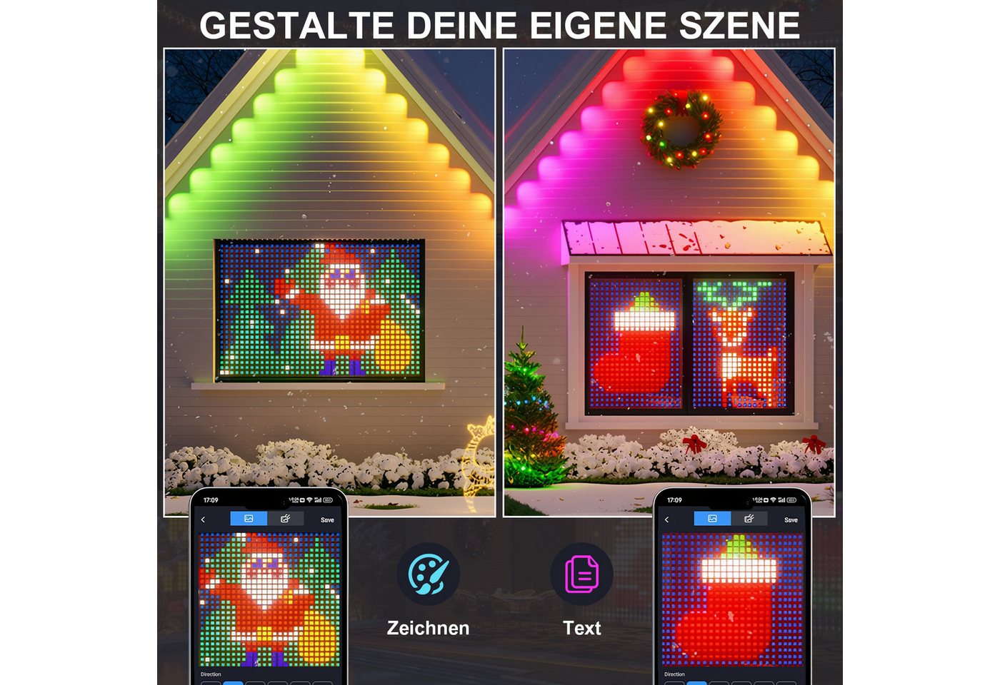 XERSEK Lichtervorhang LED Vorhanglichter Lichterkette, DIY Szenen, RGB, Fernbedienung, 200-400 LEDs Lichtervorhang 72 Modi Musik Sync, IP65, Für Weihnachten – Bild 4 von 5