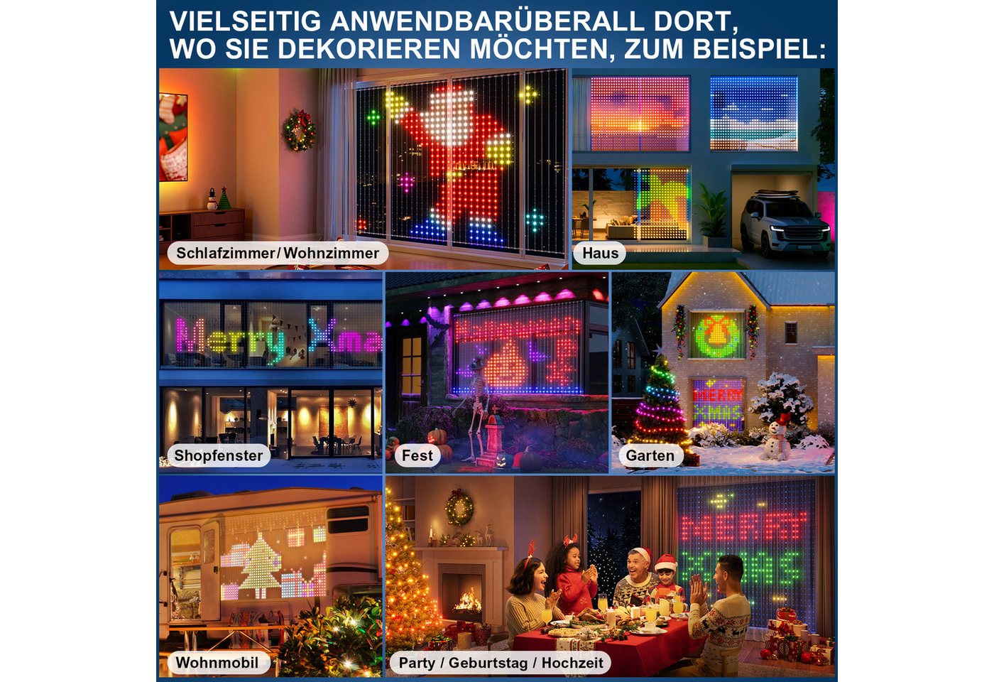 XERSEK Lichtervorhang LED Vorhanglichter Lichterkette, DIY Szenen, RGB, Fernbedienung, 200-400 LEDs Lichtervorhang 72 Modi Musik Sync, IP65, Für Weihnachten – Bild 5 von 5
