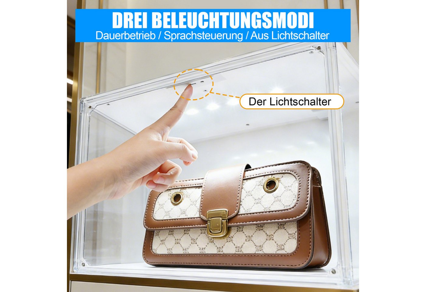 XERSEK Vitrine Acryl Displaybox mit LED, Magnettür, Transparent Organizer 36×22 ×27cm (4 Set] Staubdicht, Stapelfähig, Horizontal oder Vertical Platzierbar) Acr – Bild 5 von 5