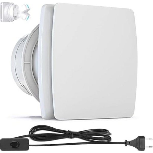 XERSEK Wandventilator Leiser Badlüfter Ø100mm Abluftventilator Mit Rückflussleitblech IPX2, Abluftventilator, 12W - 95 m³/h - 34dB Ventilator für WC Bad Küche
