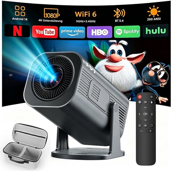XGODY 2026 Neu Tragbarer Projektor Gimbal 3Pro 4K Android 14 Wifi6 BT 5.4 Mini-Beamer (260 lm, 8000:1, 3840 x 2160 px, Android 14 OS mit App-Store, Youtube, Net
