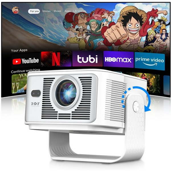 XGODY Gimbal 7 beamer 4k/8K Android 14.0 Projektor Autofokus Heimkino Beamer (15000:1, 3840X2160 px, Smart Beamer Klein mit 900 ANSI, WiFi 6 Bluetooth 5.4, Auto