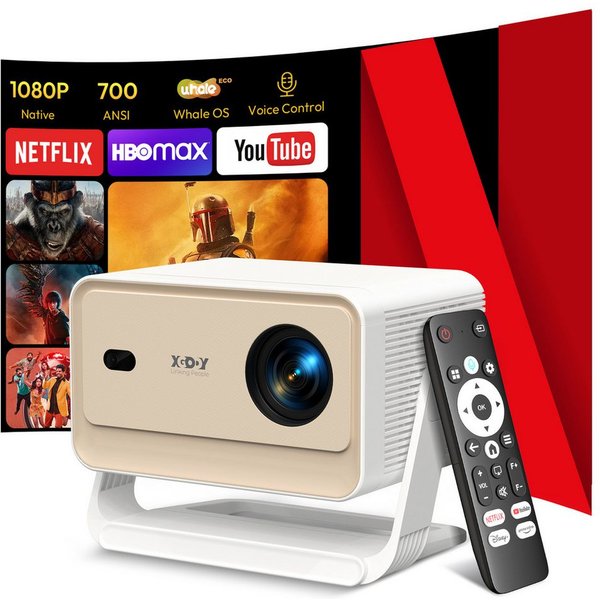 XGODY N6 Pro Smart Beamer 4K Heimkino, Kompatibel mit Netflix Autofokus Mini Beamer (700 lm, 3840 x 2160 px (700 ANSI) px, projektor 4k smart wifi mit Auto Trap