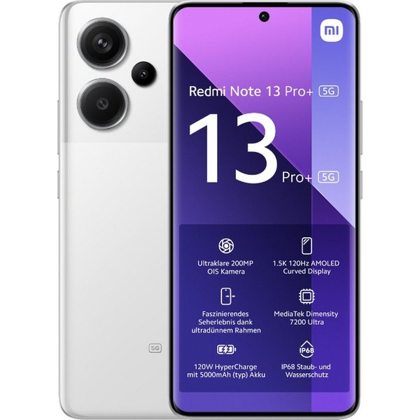 Xiaomi Xiaomi Redmi Note 13 Pro + 5G Mondschein-Weiß 12 Gigabyte 512 Gigabyte Smartphone (512 GB Speicherplatz, 200 MP MP Kamera, Portable,Smart)