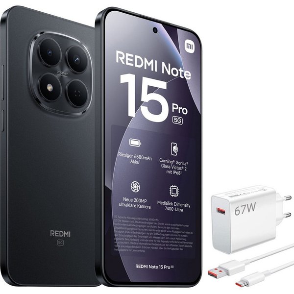 Xiaomi Redmi Note 15 Pro 5G 12+512GB Smartphone & 67W HyperCharge Handy (200 MP Kamera)