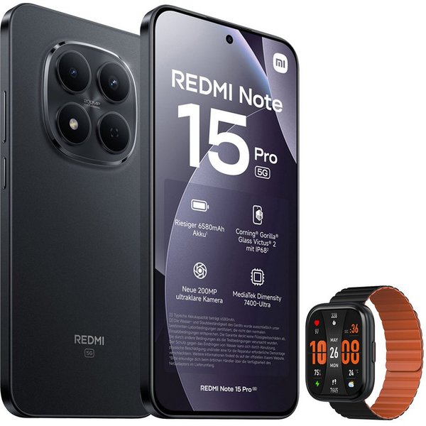 Xiaomi Redmi Note 15 Pro 5G 12+512GB Smartphone & Smartwatch Handy (200 MP Kamera)
