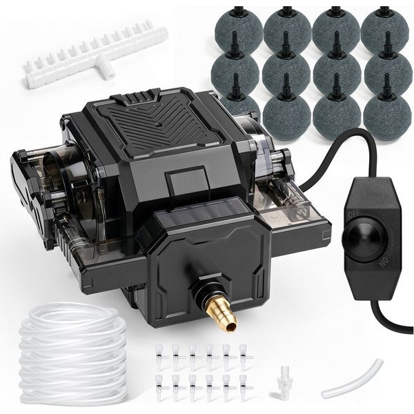 XIIW Luftpumpe 42W Teichbelüfter mit 12 Luftstein Aquarienpumpe Sauerstoffpumpe (Set, 29-tlg., 80L/Min 45kPa Flussregelbar, Dual-Kanal-Kupfermotor), für Aquariu