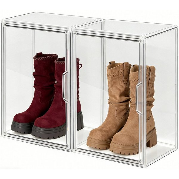 XIIW Vitrine Acryl Schaukasten Organizer Transparent Stapelbar Aufbewahrungsbox (Set, 2er Set, 40 × 25 × 30 cm) Displaybox mit Magnettür für Taschen, Schuhe & A
