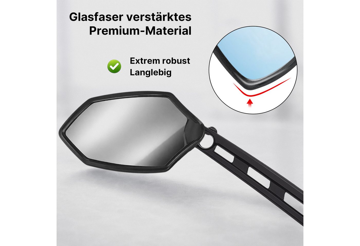 XiRRiX Fahrradspiegel, Fahrrad Spiegel, Rückspiegel für Fahrrad E-Bike, e Bike Zubehör, schlagfestes Glas - für Lenker links – Bild 2 von 5