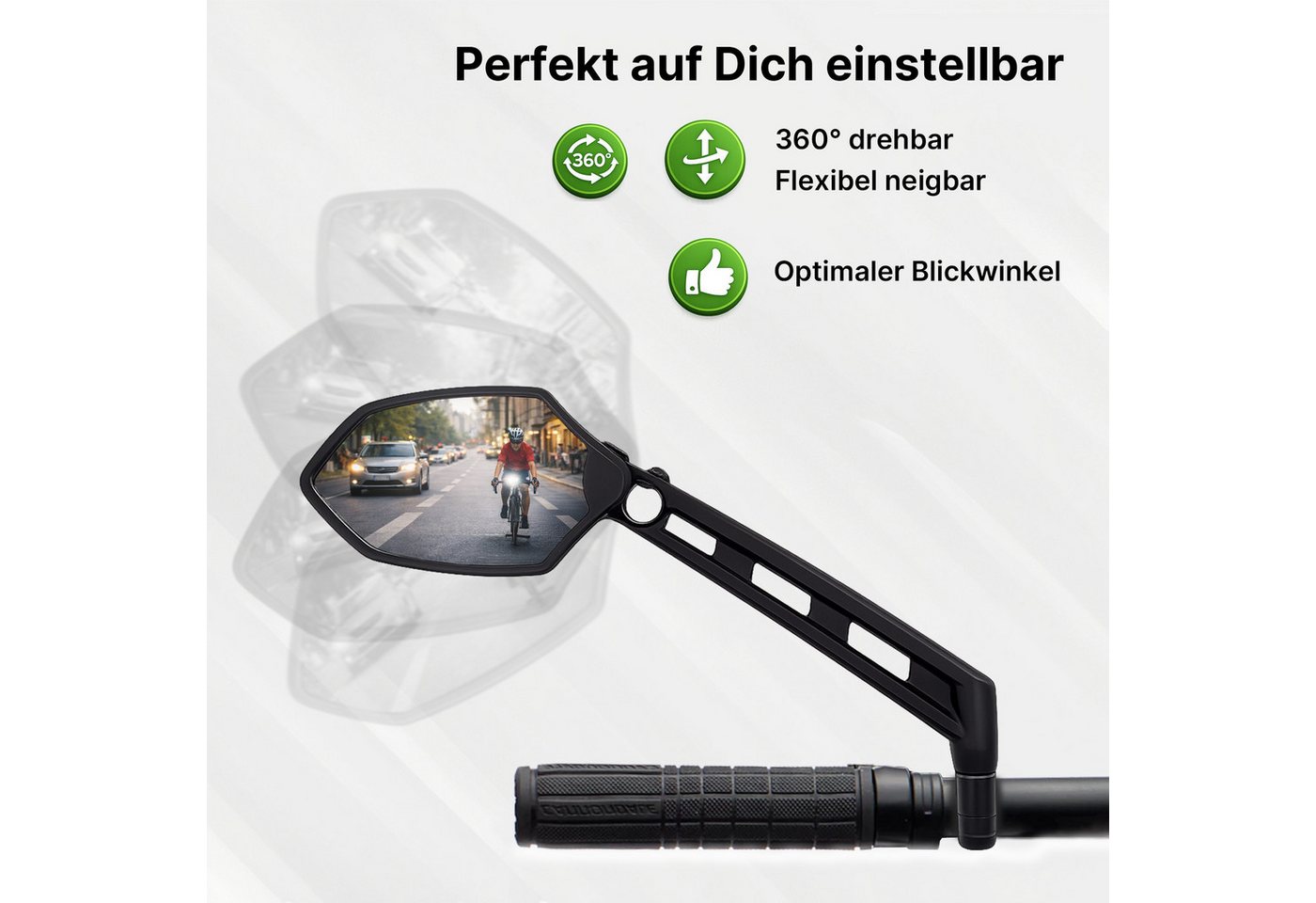 XiRRiX Fahrradspiegel, Fahrrad Spiegel, Rückspiegel für Fahrrad E-Bike, e Bike Zubehör, schlagfestes Glas - für Lenker links – Bild 3 von 5