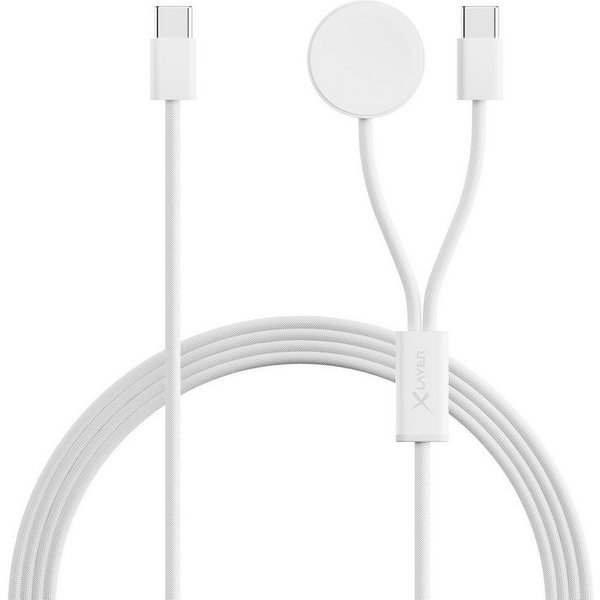 XLAYER Kabel 2-in-1 feingewebtes Kabel USB Typ C & Apple Watch Charger 1.5 m Smartphone-Kabel, 2-in-1 Multi-USB-Ladekabel I Ein USB-Kabel für gleich 2 Mobilgerä