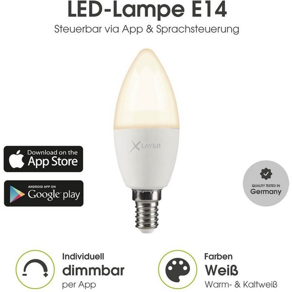 XLAYER Smarte LED-Leuchte WLAN LED Lampe Smart Echo E14 4.5W Warm- und Kaltweiß, Dimmbar