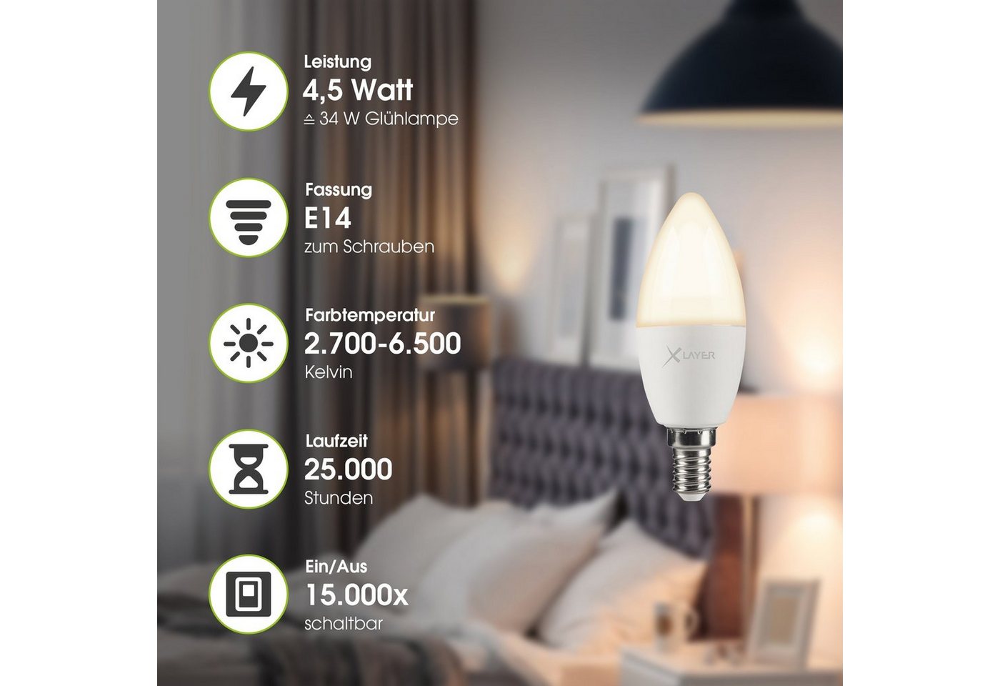 XLAYER Smarte LED-Leuchte WLAN LED Lampe Smart Echo E14 4.5W Warm- und Kaltweiß, Dimmbar – Bild 3 von 3