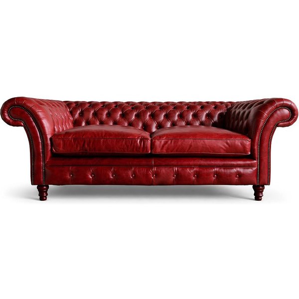 Xlmoebel Chesterfield-Sofa Bordeaux 3-Sitzer Chesterfield Ledersofa Sofort, Made in Europa