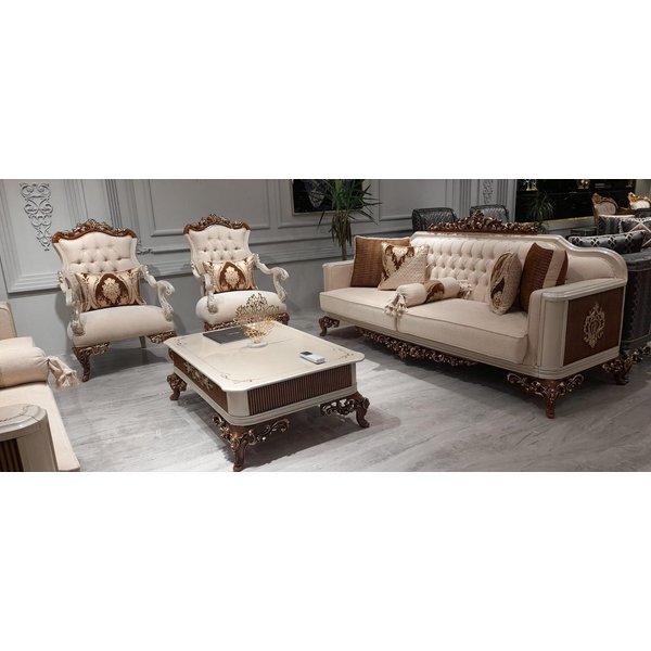 Xlmoebel Polstergarnitur Elegantes Barock Sofa-Ensemble mit luxuriösen Verzierungen, (Sofagarnitur, 3-tlg., 4tlg.Sofagarnitur 3 + 1 + 1 Sitzer + Couchtisch), He