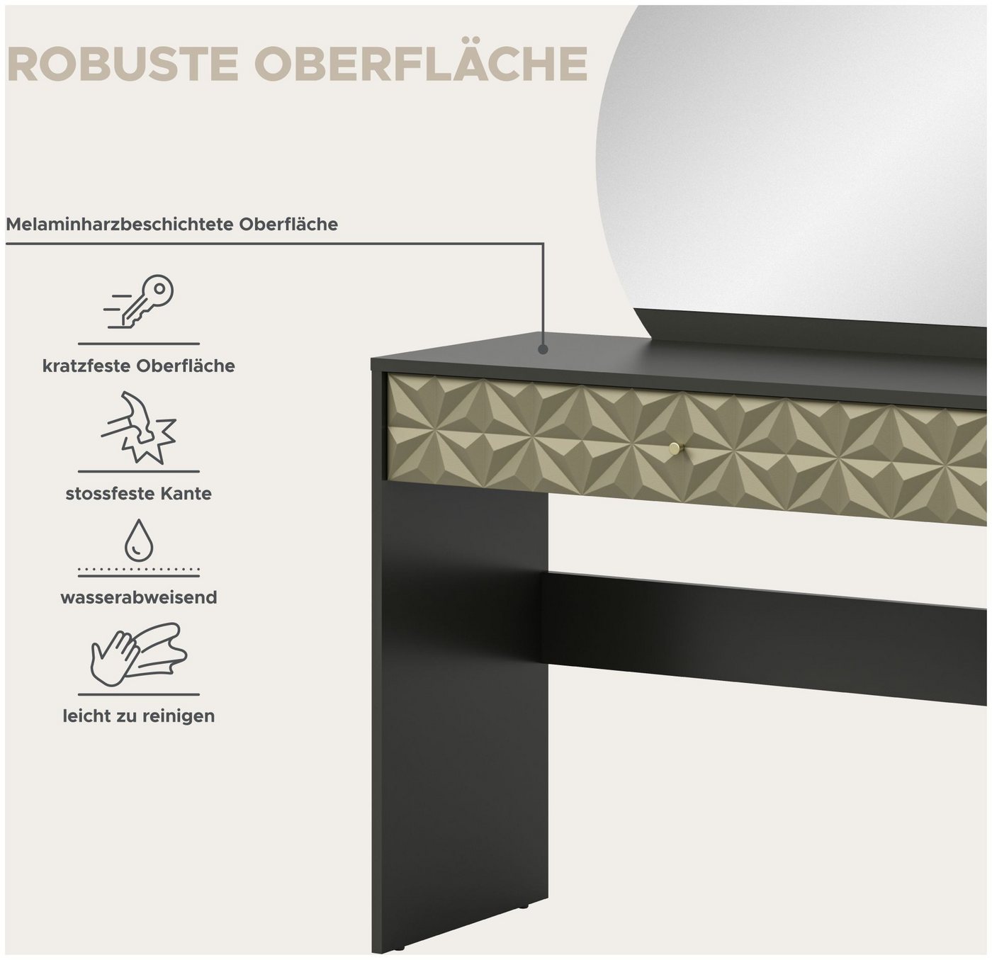 xonox.home Esstisch Schminktisch Prisma, Schwarz Retro Melamin 90x133x39 cm – Bild 4 von 5